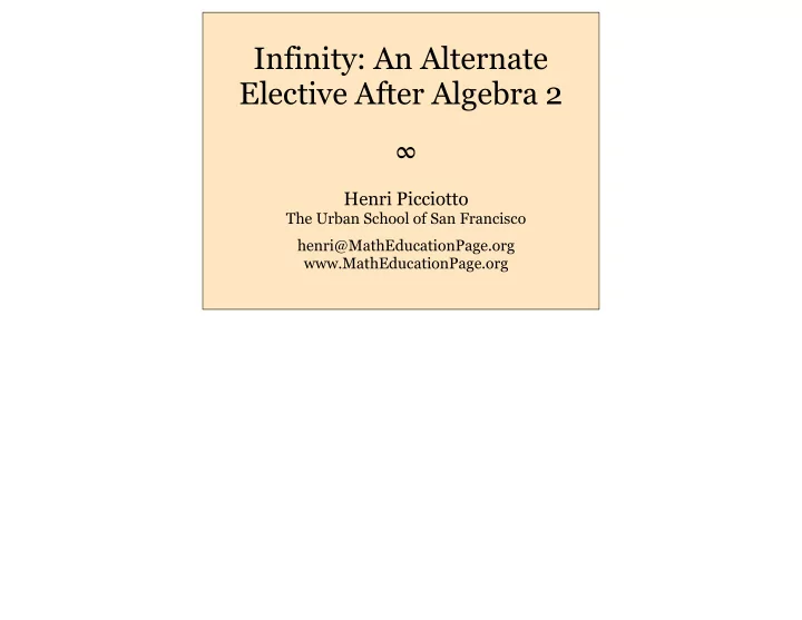 infinity an alternate elective after algebra 2