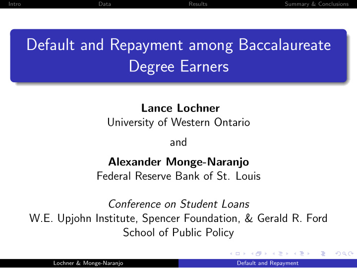 default and repayment among baccalaureate degree earners