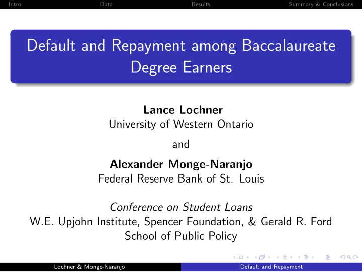 default and repayment among baccalaureate degree earners