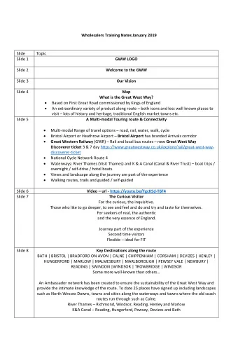 Wholesalers Training Notes January 2019  Slide  Topic Slide 1  GWW LOGO Slide 2  Welcome to the GWW