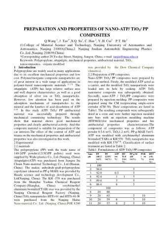 PREPARATION AND PROPERTIES OF NANO-ATP/ TiO 2 / PP  COMPOSITES Q.Wang 1 , J .Tao 1* ,X.Q. Su 1 , C.