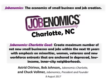 About Jobenomics Bipartisan National Grassroots Movement  Started in 2010, estimated following: