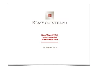 Fiscal Year 2014/15  9 months ended  31 December 2014  22 January 2015  9M 2014/15 Sales Analysis