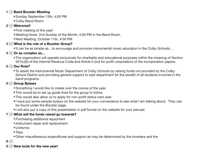 1 band booster meeting sunday september 13th 4 00 pm