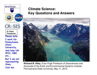 Climate Science:  Key Questions and Answers  Key Questions and Answers  G.Comer  F  Foundation  d