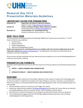 Research Day 2 0 1 6  Presentation Materials Guidelines  I MPORTANT DATES FOR PRESENTERS  September