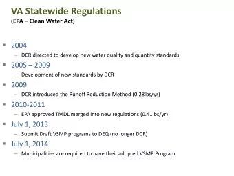 VA Statewide Regulations (EPA  Clean Water Act)  2004  DCR directed to develop new water