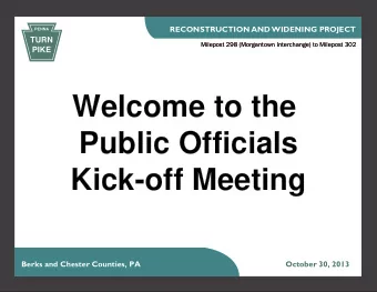 Welcome to the  Public Officials  Kick-off Meeting  Berks and Chester Counties, PA  October 30,