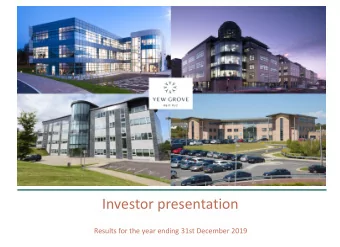 Investor presentation  Results for the year ending 31st December 2019  Disclaimer &amp; Important