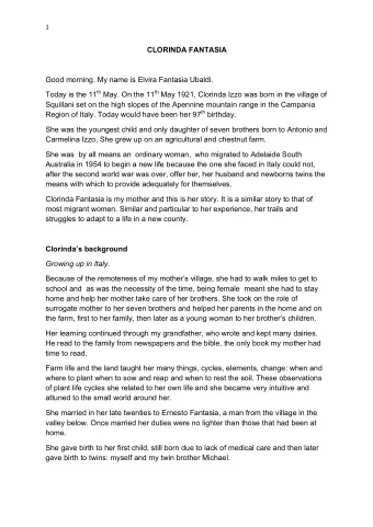 CLORINDA FANTASIA  Good morning. My name is Elvira Fantasia Ubaldi. Today is the 11 th May. On the