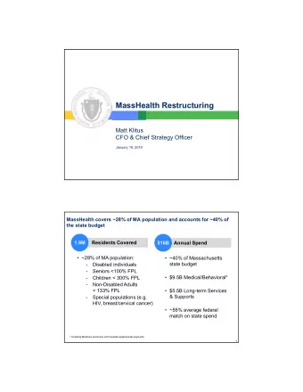 MassHealth Restructuring  Matt Klitus  CFO &amp; Chief Strategy Officer  January 19, 2019