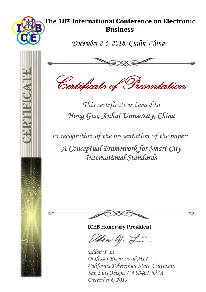 certificate o certi icate of presentation presentation