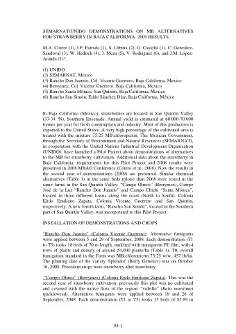 SEMARNAT/UNIDO DEMONSTRATIONS ON MB ALTERNATIVES  FOR STRAWBERRY IN BAJA CALIFORNIA. 2009 RESULTS.