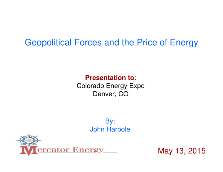 geopolitical forces and the price of energy