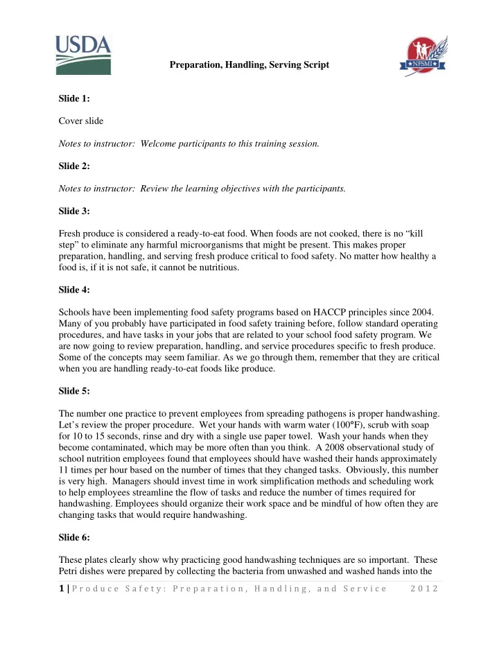 preparation handling serving script slide 1 cover slide