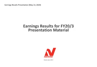 Presentation Material  Stock code: 2871   Progress of Medium-term Business Plan  1. Progress