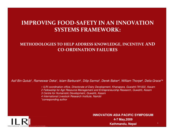 improving food safety in an innovation systems framework
