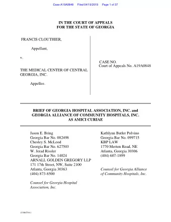 IN THE COURT OF APPEALS  FOR THE STATE OF GEORGIA  FRANCIS CLOUTHIER,  Appellant,  v.  CASE NO.