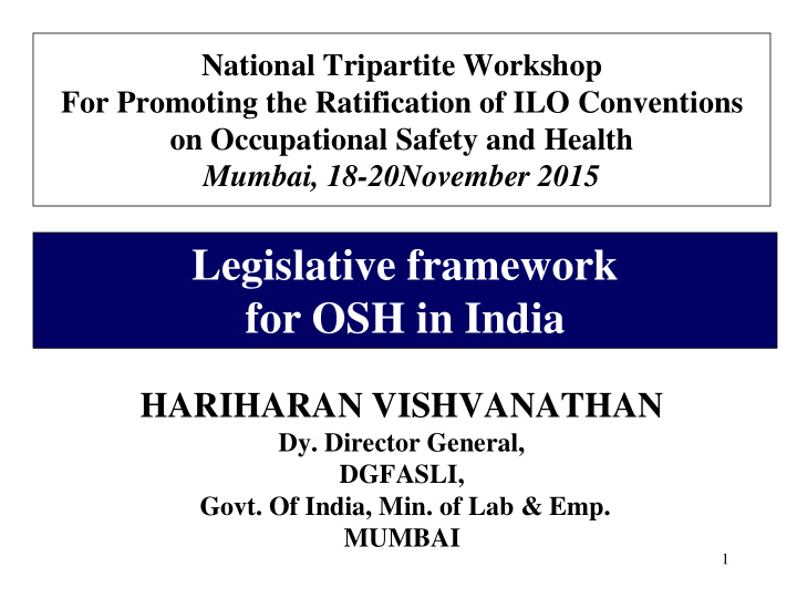 legislative framework for osh in india
