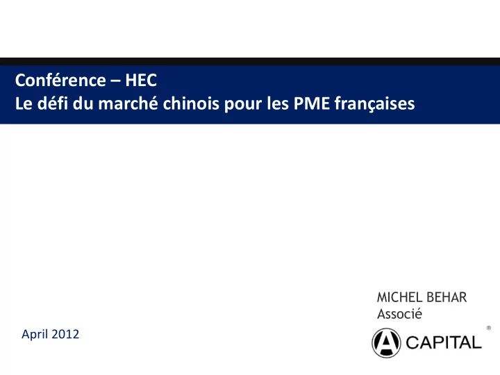 le d fi du march chinois pour les pme fran aises michel