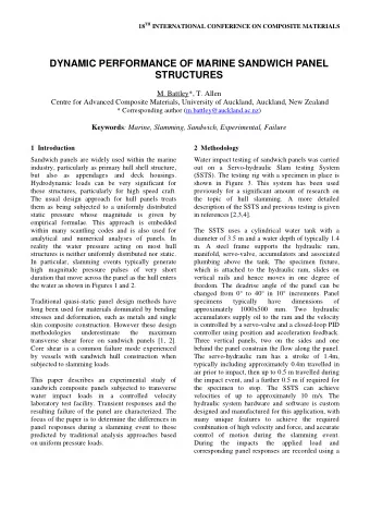 DYNAMIC PERFORMANCE OF MARINE SANDWICH PANEL  STRUCTURES  M. Battley*, T. Allen  Centre for