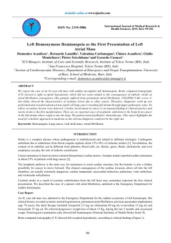 Left Homonymous Hemianopsia as the First Presentation of Left  Atrial Mass  Domenico Acanfora  ,