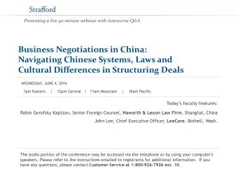 Business Negotiations in China:  Navigating Chinese Systems, Laws and  Cultural Differences in