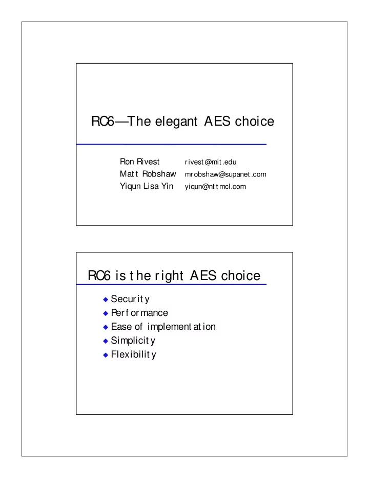 rc6 the elegant aes choice