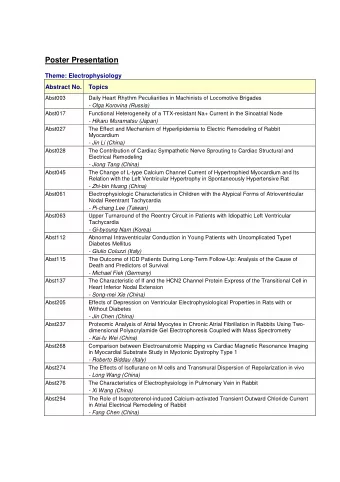 Poster Presentation  Theme: Electrophysiology  Abstract No.  Topics  Abst003  Daily Heart Rhythm