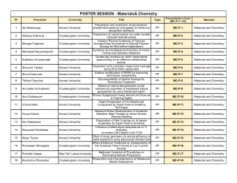 POSTER SESSION - Materials&amp; Chemistry  Presentation Code  Presenter  University  Title  Type