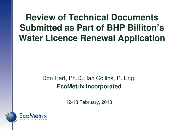 review of technical documents submitted as part of bhp