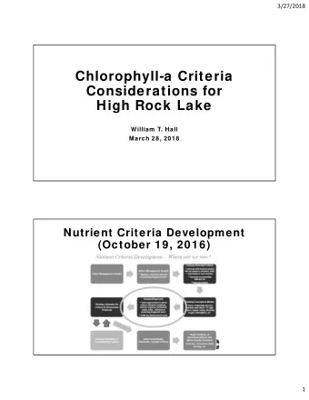 Chlorophyll-a Criteria  Considerations for  High Rock Lake  William T. Hall  March 28, 2018