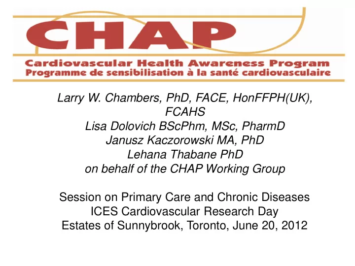 on behalf of the chap working group