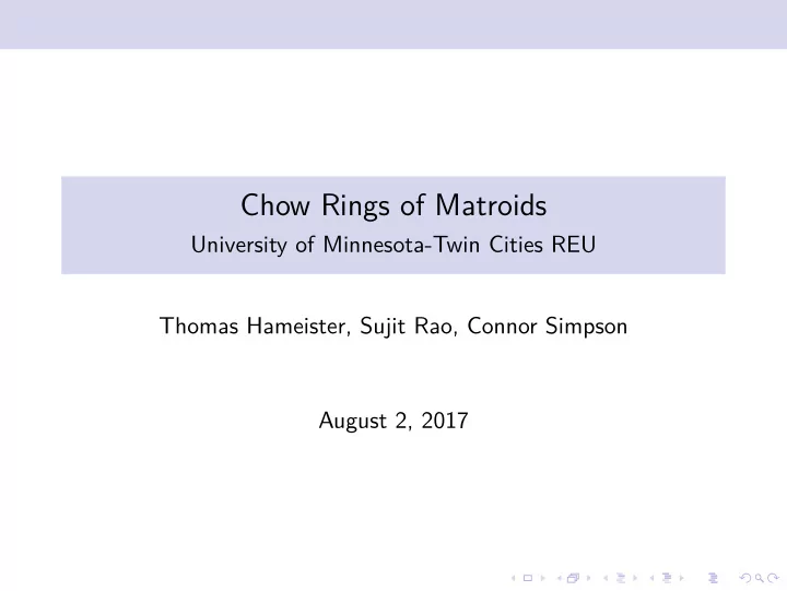 chow rings of matroids