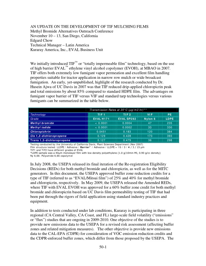 an update on the development of tif mulching films methyl