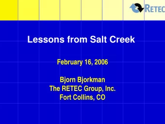 Lessons from Salt Creek  February 16, 2006  Bjorn Bjorkman  The RETEC Group, Inc.  Fort Collins, CO