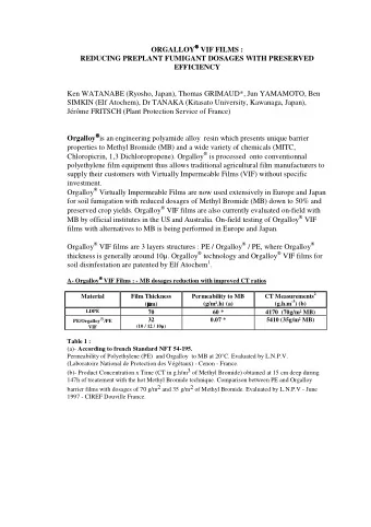 VIF FILMS :  REDUCING PREPLANT FUMIGANT DOSAGES WITH PRESERVED  EFFICIENCY  Ken WATANABE