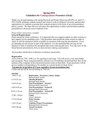 Spring 2019  Guidelines for Undergraduate Presenters (Oral)  Thank you for participating in the