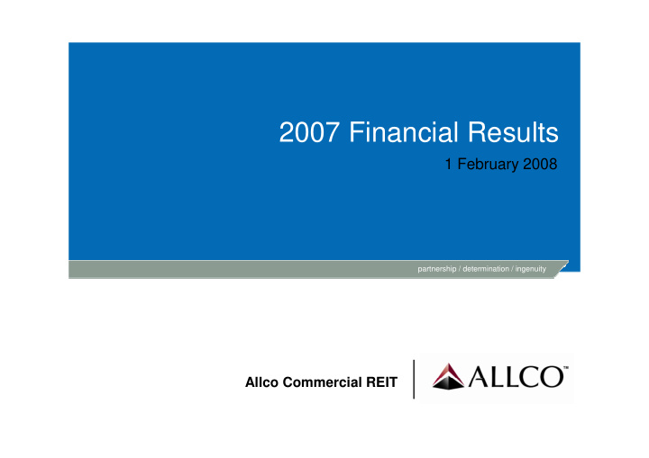 2007 financial results