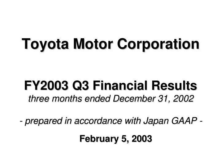 toyota motor corporation toyota motor corporation