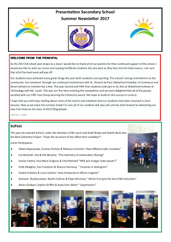 Presentatjon Secondary School Summer Newsletuer 2017  WELCOME FROM THE PRINCIPAL  As the 2017/18