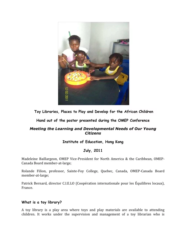 toy libraries places to play and develop for the african