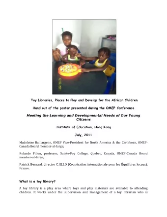 Toy Libraries, Places to Play and Develop for the African Children  Hand out of the poster