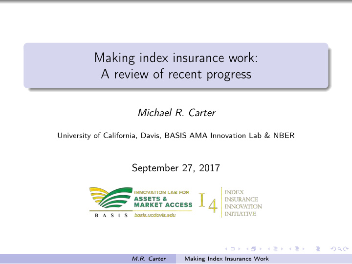 making index insurance work a review of recent progress