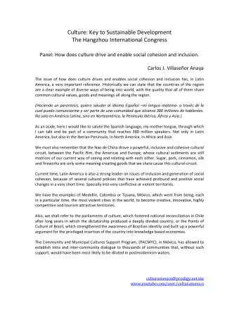 Culture: Key to Sustainable Development  The Hangzhou International Congress  Panel: How does