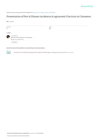 Presentation of Pest &amp; Disease incidences &amp; agronomic Practices in Cinnamon Data  July