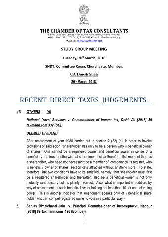 RECENT  DIRECT  TAXES  JUDGEMENTS.  (1)  OTHERS (A)  National Travel Services v. Commissioner of