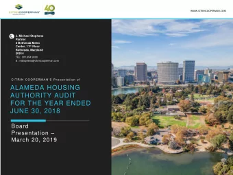 ALAMEDA HOUSING  AUTHORITY AUDIT  FOR THE YEAR ENDED  JUNE 30, 2018  Board Presentation   March