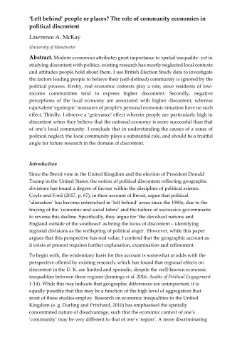 Left behind people or places? The role of community economies in  political discontent