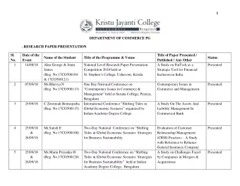 1  DEPARTMENT OF COMMERCE PG  . RESEARCH PAPER PRESENTATION  Sl.  Date of the  Title of Paper